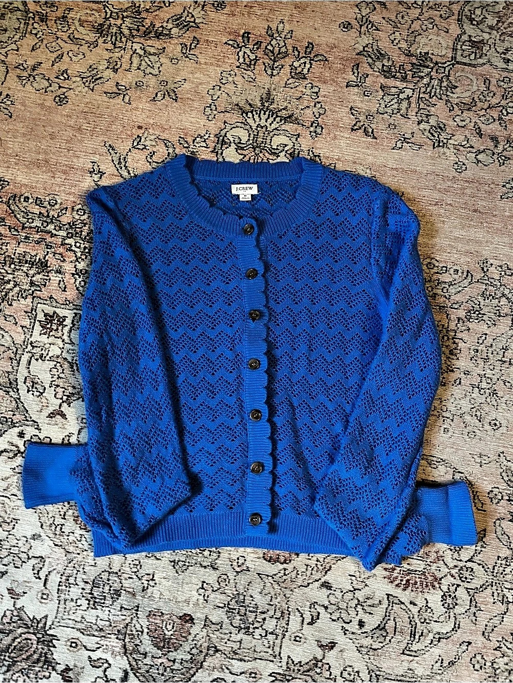 J.CREW Seashell pointelle cardigan sweater Blue Medium